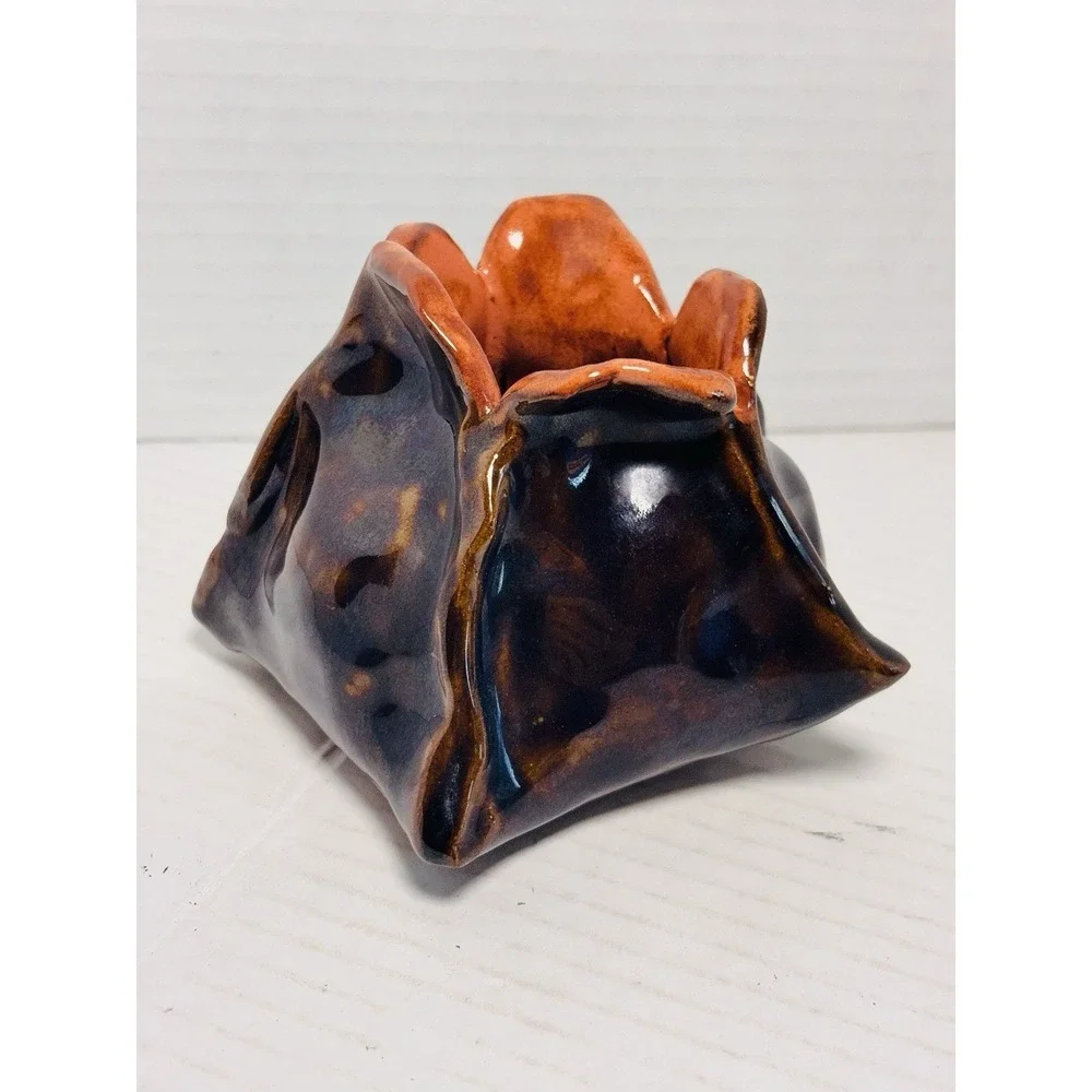Vintage Evangeline Style Reactive Glaze Flower Petal‎ Pottery Vase Brown Orange